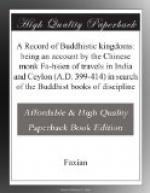 A Record of Buddhistic kingdoms: being an account by the Chinese monk Fa-hsien of travels in India and Ceylon (A.D. 399-414) in search of the Buddhist books of discipline